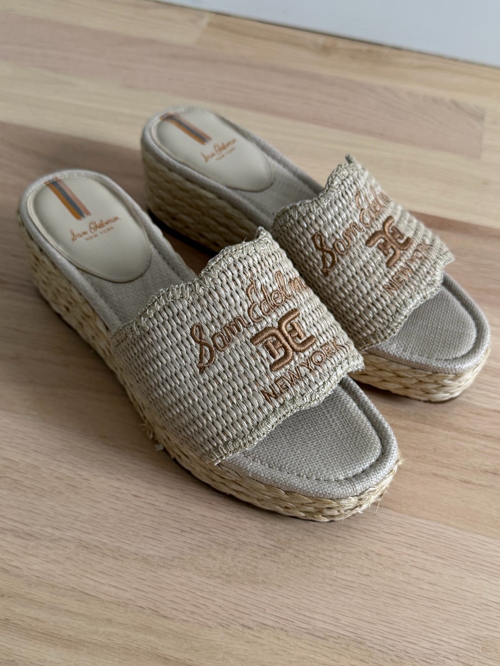 Sam Edelman Camila Espadrille Platform Slide Wedge Sandal Sand Size 10